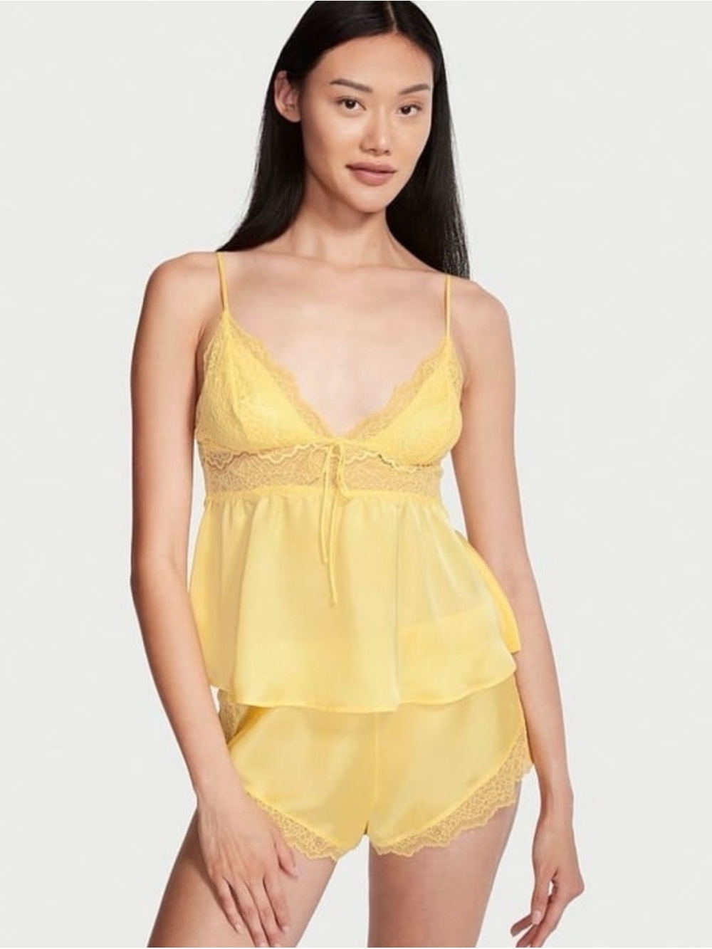 Victoria's Secret Yellow Lace-Back Camisole & Shorts Set